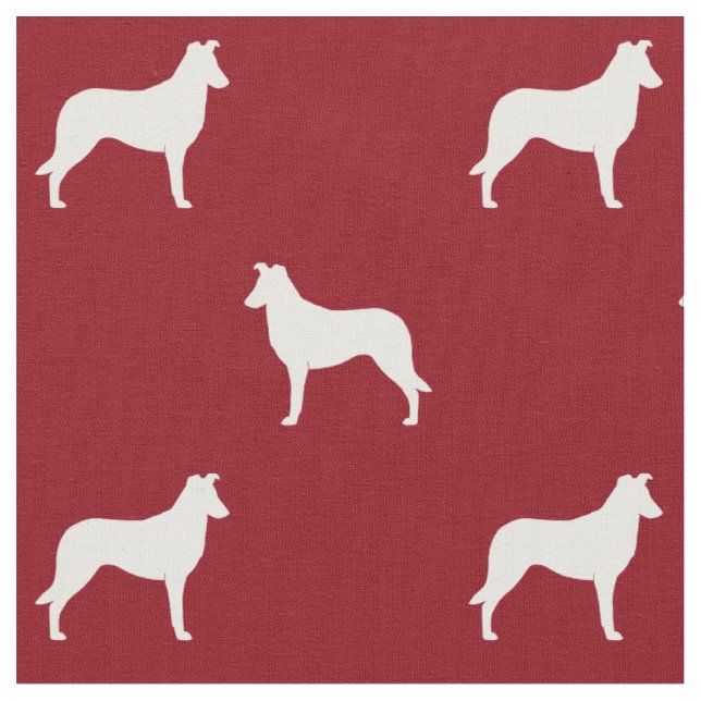 Smooth Collie Silhouettes Red and White Patterned Fabric (Close Up)