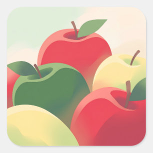 Smooth Colorful Red and Green Apples Square Sticker