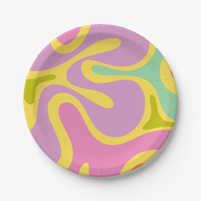 Smooth Contours Groovy Retro Abstract Pattern Paper Plate (Front)