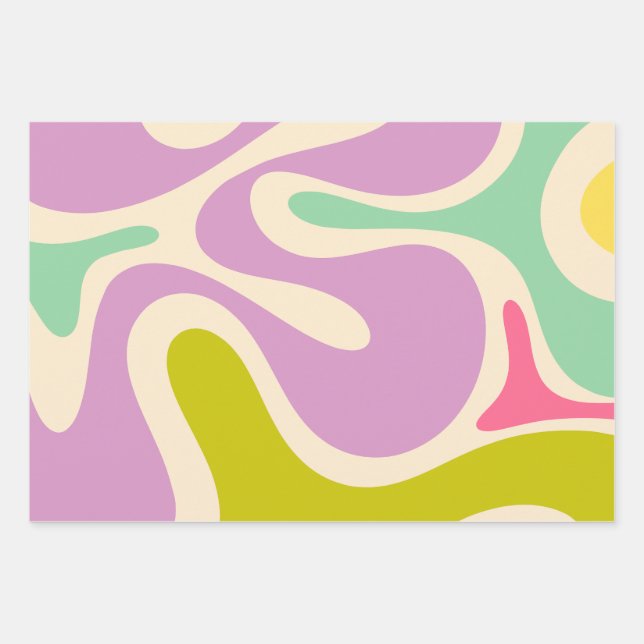 Smooth Contours Trippy Pastel Abstract Pattern Wrapping Paper Sheet (Front)