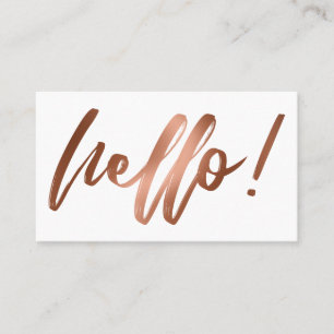 Smooth Copper Ombre Hello in Handwriting on White Business Card
