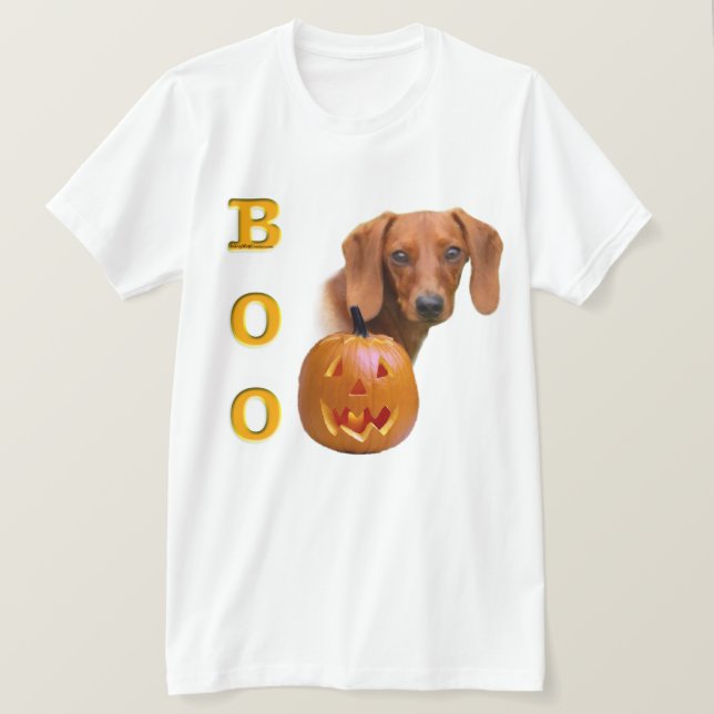 Smooth Dachshund Boo T-Shirt (Design Front)