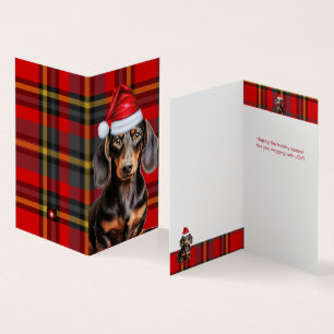 Smooth Dachshund Holiday Plaid Christmas Card