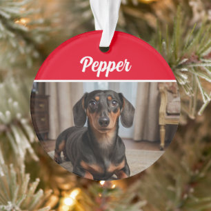 Smooth Dachshund with Name and Photo Christmas Ornament