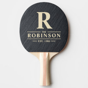 Smooth Dark Granite Family Name & Initial Ping Pong Paddle
