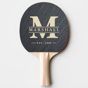 Smooth Dark Granite Monogram & Name Overlay Ping Pong Paddle
