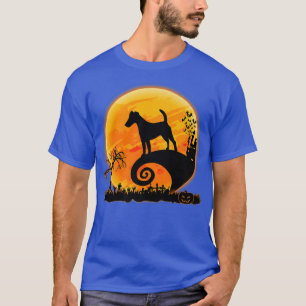 Smooth Fo Terrier Dog And Moon Funny Halloween Cos T-Shirt