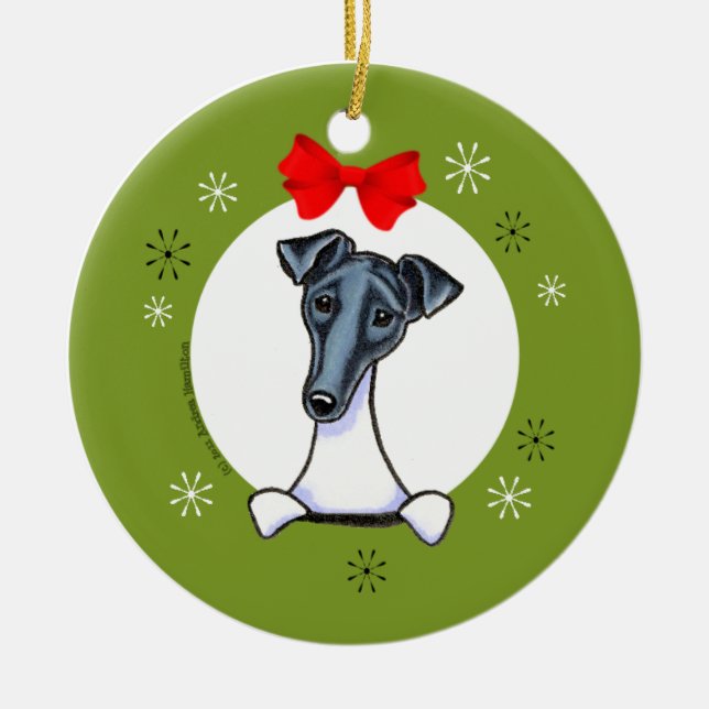 Smooth Fox Terrier Black White Christmas Classic Ceramic Tree Decoration (Front)