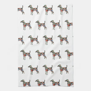 Smooth Fox Terrier Dog Breed Geo Silhouette Plaid Tea Towel