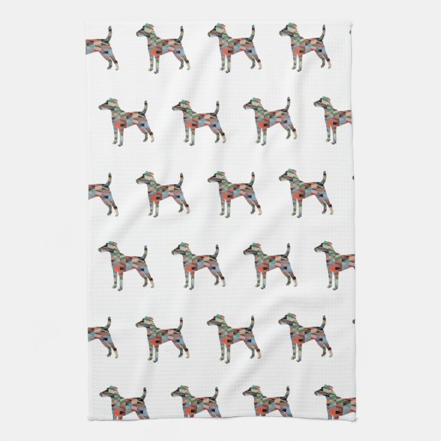 Smooth Fox Terrier Dog Breed Geo Silhouette Plaid Tea Towel (Vertical)