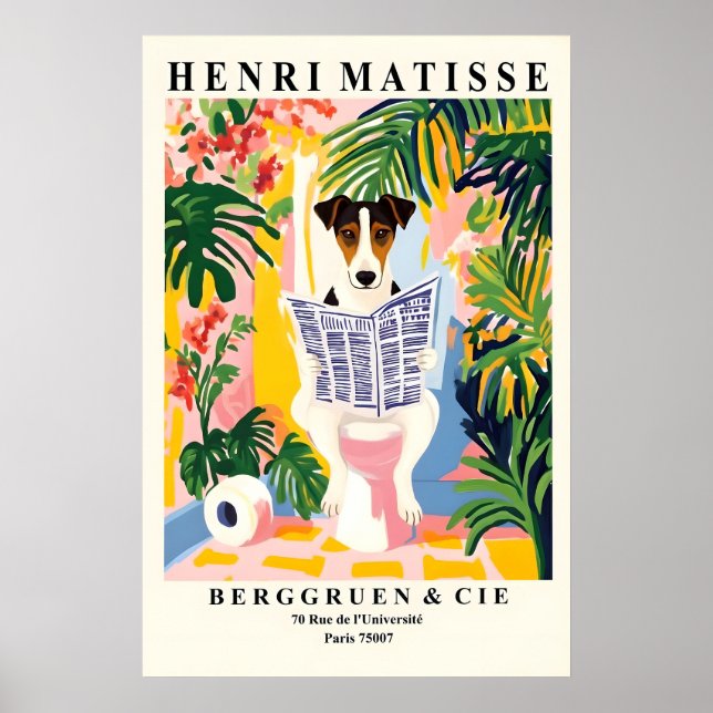 Smooth Fox Terrier On a Toilet - Funny Matisse Poster (Front)