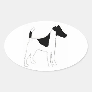 smooth fox terrier silhouette oval sticker