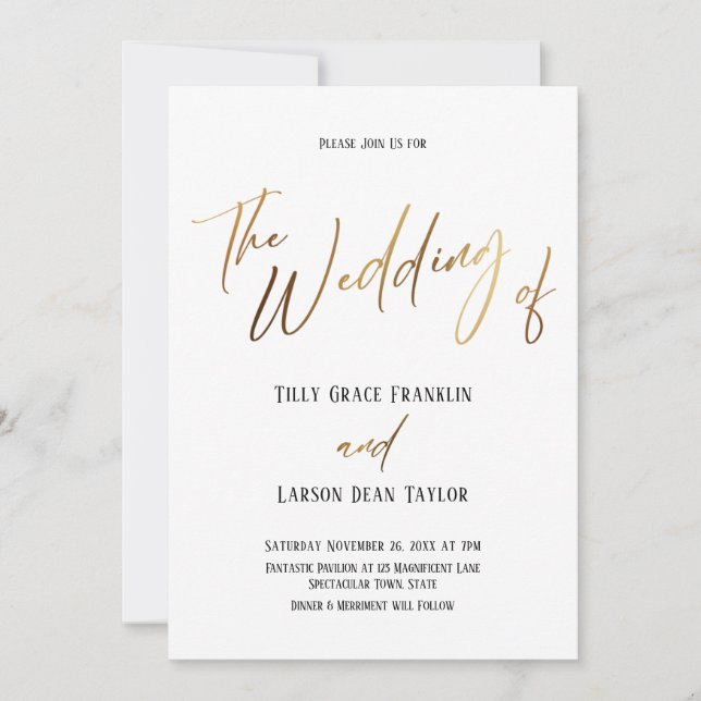Smooth Gold Handwriting Simple The Wedding Of Invitation (Front)