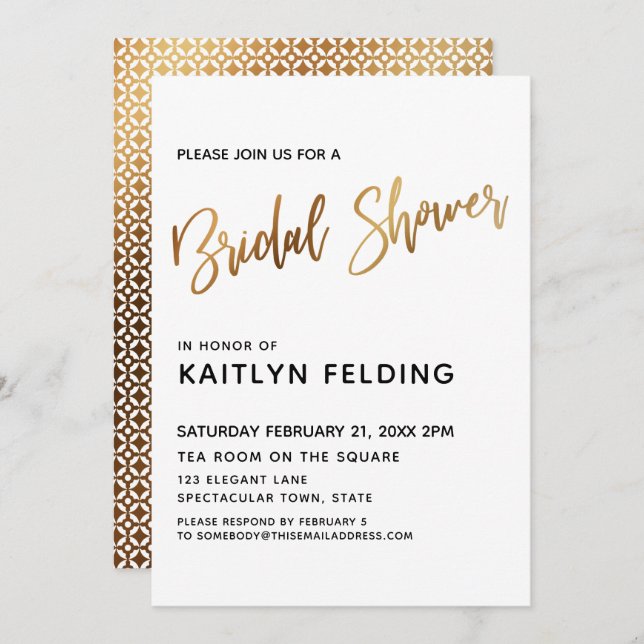 Smooth Gold Ombre Bridal Shower Typography Invitation (Front/Back)