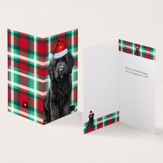 Smooth Labradoodle Holiday Plaid Christmas Card (Inside and Outside)