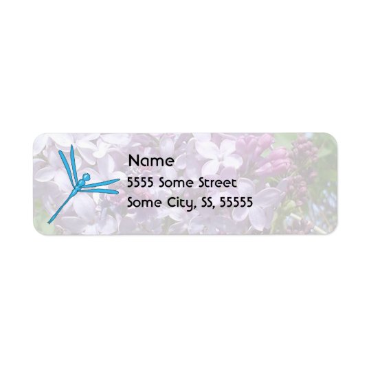 Smooth Light Blue Dragonfly and Purple Lilacs Return Address Label