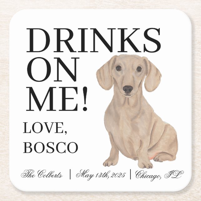 Smooth Red Dachshund Dog Wedding Square Paper Coaster (Front)