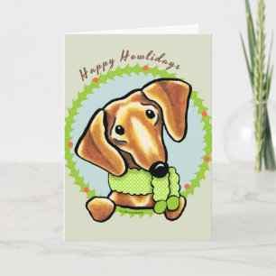 Smooth Red Dachshund Happy Howlidays Holiday Card