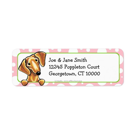 Smooth Red Dachshund Pink Polka Dots Return Address Label