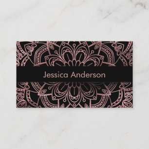 Smooth Rose Gold Foil Mandala Over Black Business Card