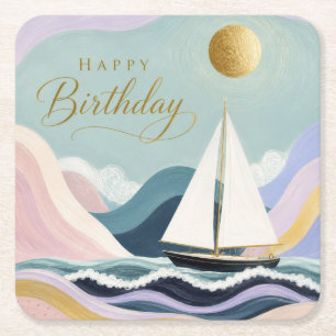 Smooth Sailing into Another Year Square Paper Coaster