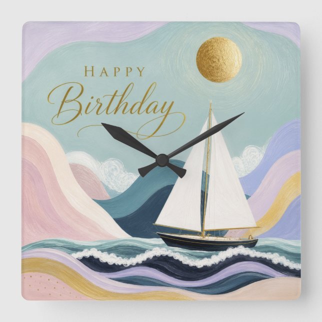 Smooth Sailing into Another Year Square Wall Clock (Front)