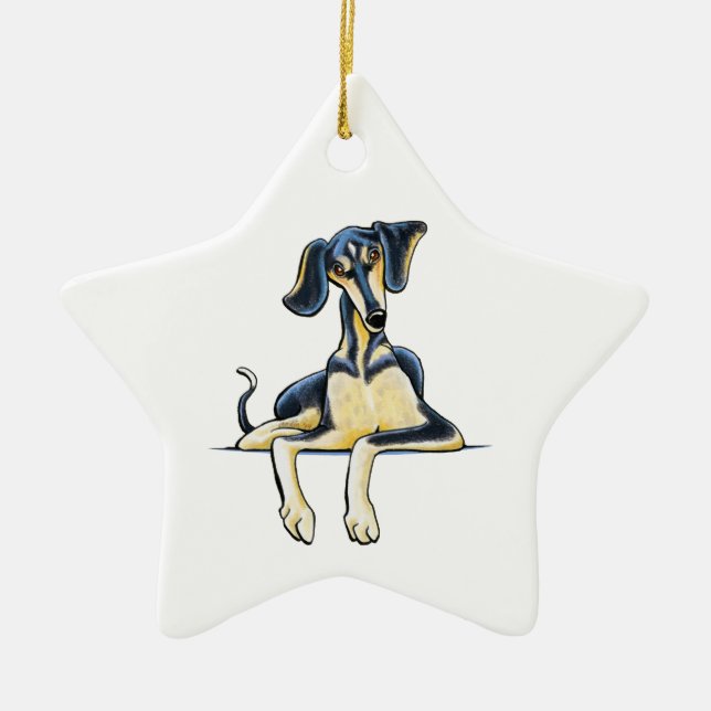 Smooth Saluki Emil Ceramic Tree Decoration (Front)