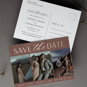 Smooth Script 3 Photo Wedding Save the Date Foil Invitation Postcard