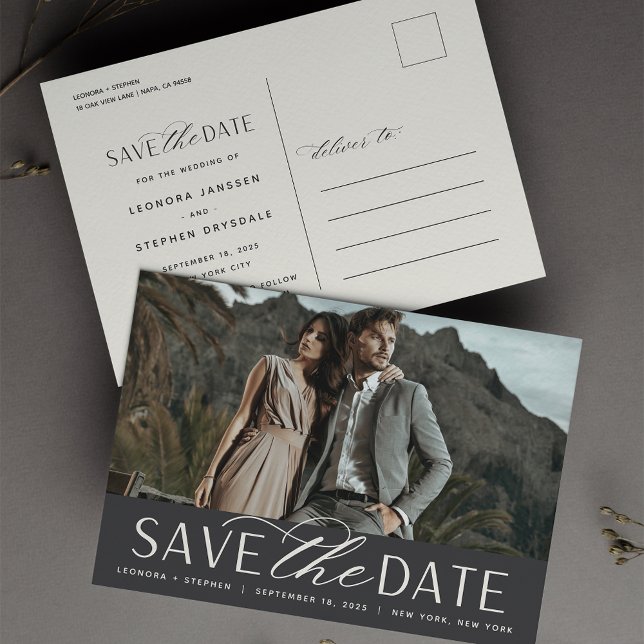 Smooth Script | Photo Wedding Save the Date Announcement Postcard (Creator Uploaded)