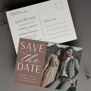 Smooth Script Photo Wedding Save the Date Announcement Postcard