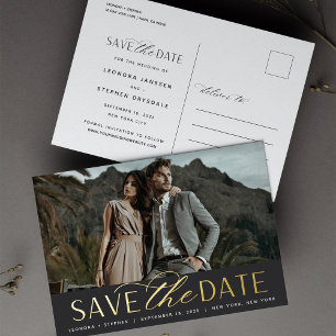 Smooth Script Photo Wedding Save the Date Foil Invitation Postcard