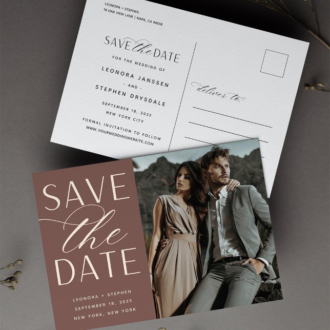 Smooth Script | Photo Wedding Save the Date Foil Invitation Postcard (Creator Uploaded)