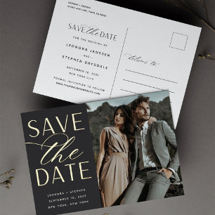 Smooth Script Photo Wedding Save the Date Foil Invitation Postcard