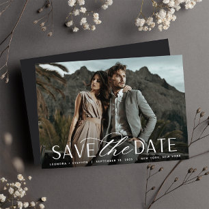 Smooth Script Single Horizontal Photo Wedding Save The Date