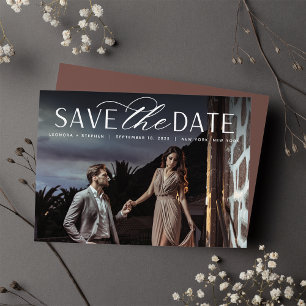 Smooth Script Single Horizontal Photo Wedding Save The Date