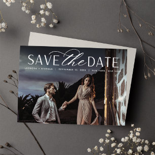 Smooth Script Single Horizontal Photo Wedding Save The Date