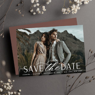Smooth Script Single Horizontal Photo Wedding Save The Date