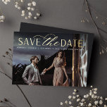 Smooth Script | Single Photo Save the Date<br><div class="desc">A modern save the date card designed to accommodate your favourite horizontal or landscape orientated full-bleed engagement photo. "Save the date" appears at the top of your photo in gold foil block and script lettering, with your names, wedding date and wedding location beneath. Personalise the back with additional details, such...</div>