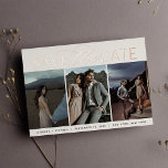 Smooth Script | Three Photo Save the Date<br><div class="desc">A modern save the date card designed to accommodate three vertical engagement photos aligned side by side. "Save the date" appears beneath your photos in rose gold foil block and script lettering, along with your names, wedding date and wedding location. Personalise the back with additional details, such as your wedding...</div>