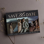 Smooth Script | Three Photo Save the Date<br><div class="desc">A modern save the date card designed to accommodate three vertical engagement photos aligned side by side. "Save the date" appears beneath your photos in rose gold foil block and script lettering, along with your names, wedding date and wedding location. Personalise the back with additional details, such as your wedding...</div>