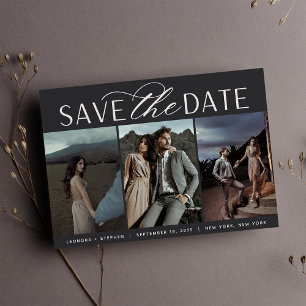 Smooth Script Three Photo Wedding Save The Date