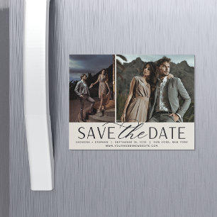 Smooth Script Two Photo Save the Date Magnet