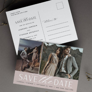 Smooth Script Two Photo Wedding Save the Date Announcement Postcard