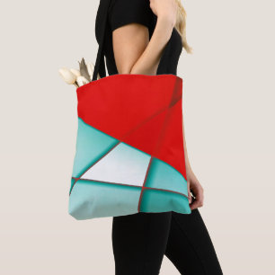Smooth turcoise trapeze rectangle under red sheet  tote bag