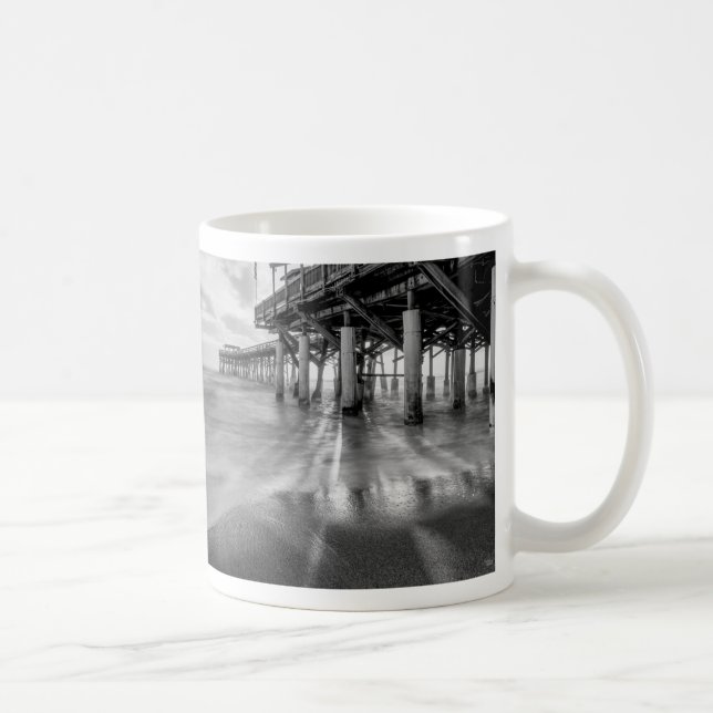 Smooth Waves At Cocoa Pier Grayscale Coffee Mug (Right)