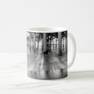 Smooth Waves At Cocoa Pier Grayscale Coffee Mug