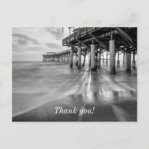Smooth Waves At Cocoa Pier Grayscale Thank You Postcard