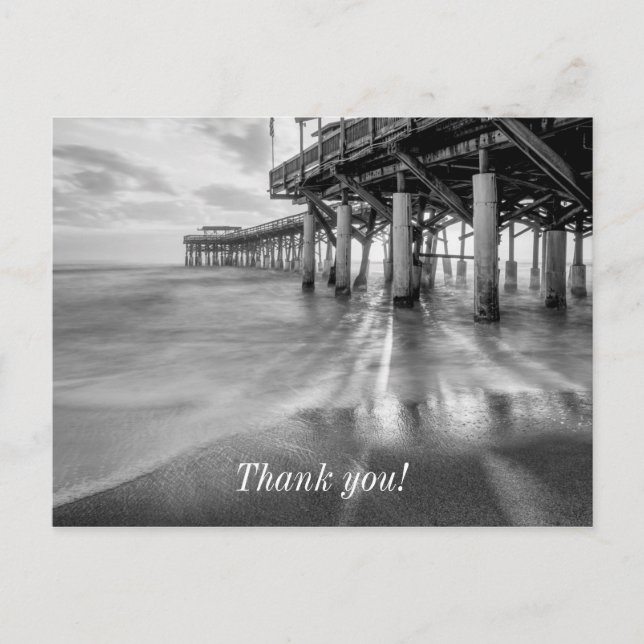 Smooth Waves At Cocoa Pier Grayscale Thank You Postcard (Front)