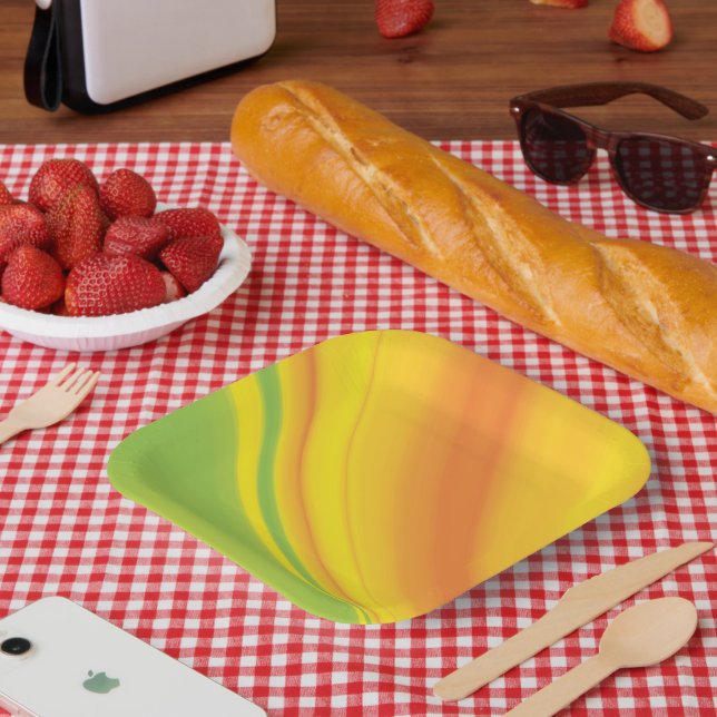 Smooth yellow green colour blending background paper plate (Picnic)