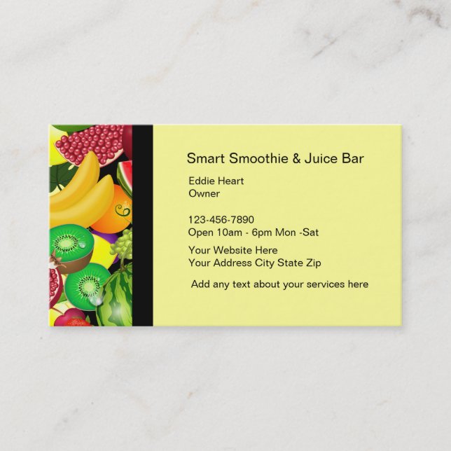 Smoothie And Fruit Bar Business Cards (Front)